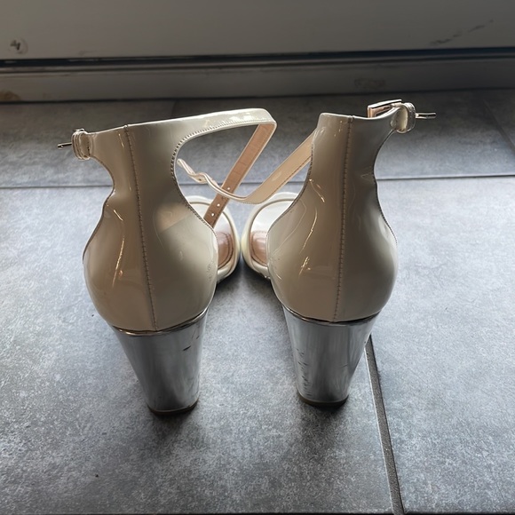Prada White Patent Leather Metallic Heel Ankle Strap Sandals 38 US 8 - Picture 6 of 7